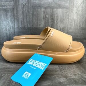 Reef Cushion Bondi Bay Women 9 Natural Tan Platform Slide Sandal NEW CJ3965